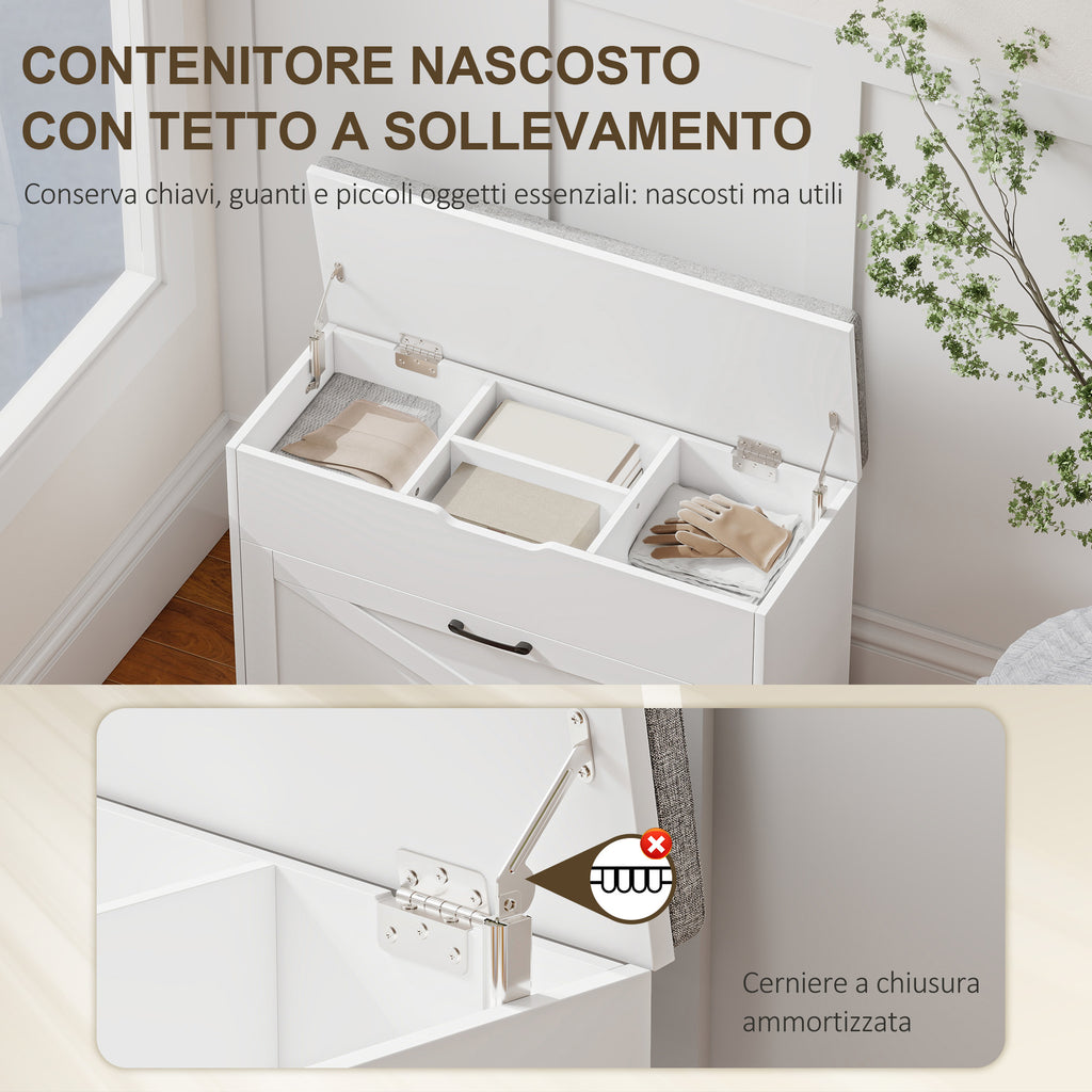Panca Scarpiera Bianca con Cassetto Ribaltabile