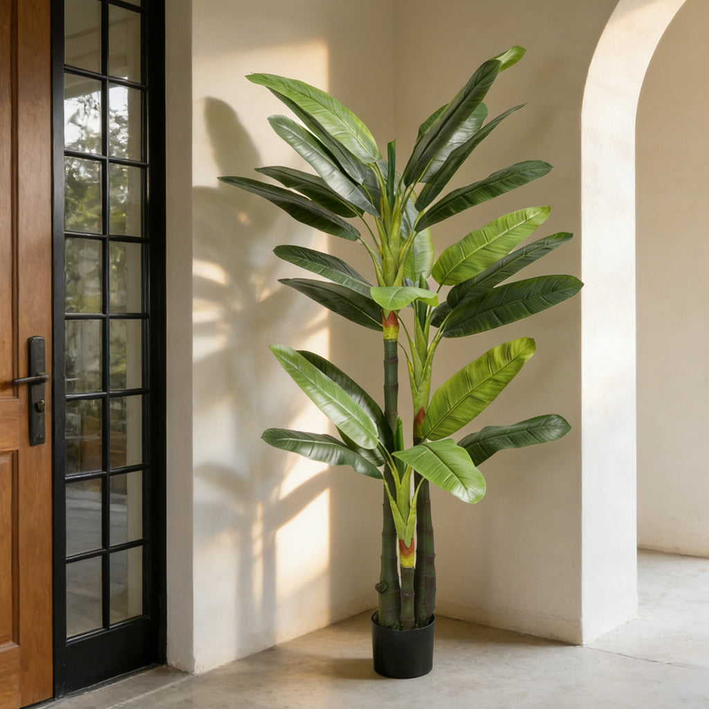 Albero di Banano Artificiale da 180 cm con 18 Foglie