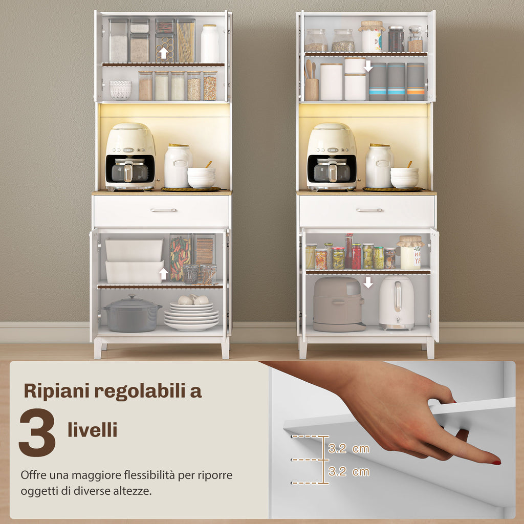Credenza Moderna con Luci LED, Prese Elettriche e USB, 2 Armadietti e Cassetto
