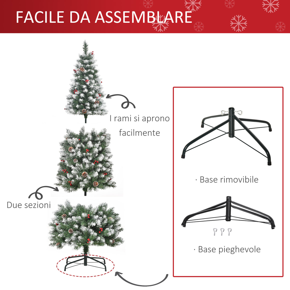 Albero di Natale 180 cm con Bacche Rosse e Pigne