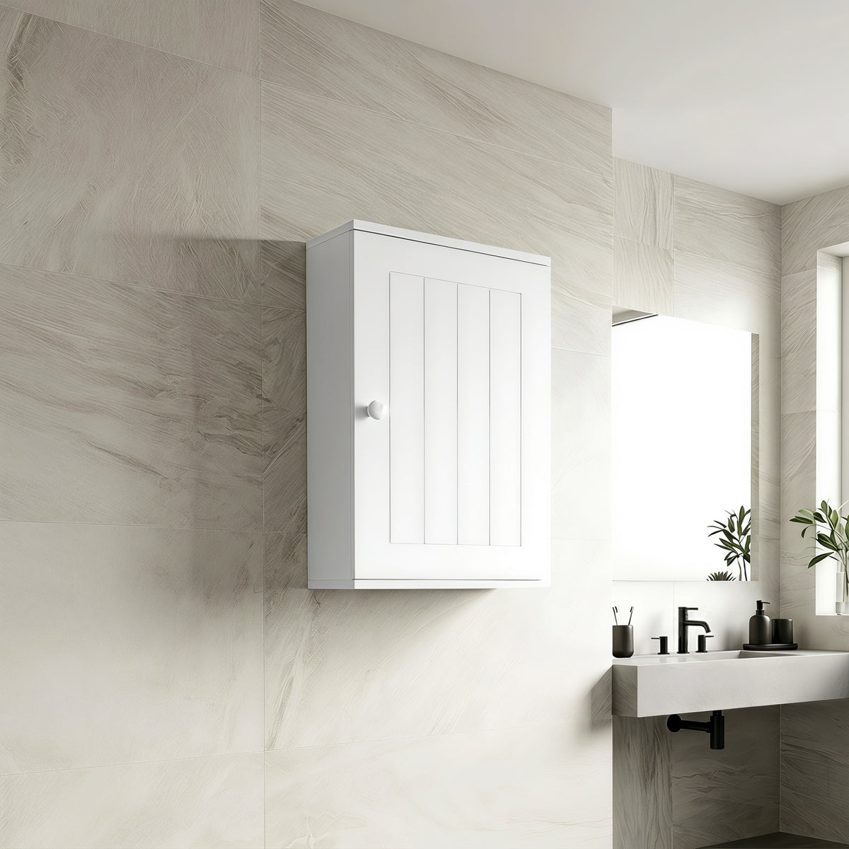 Mobiletto Bagno Sopra WC Bianco con Ripiano e Anta