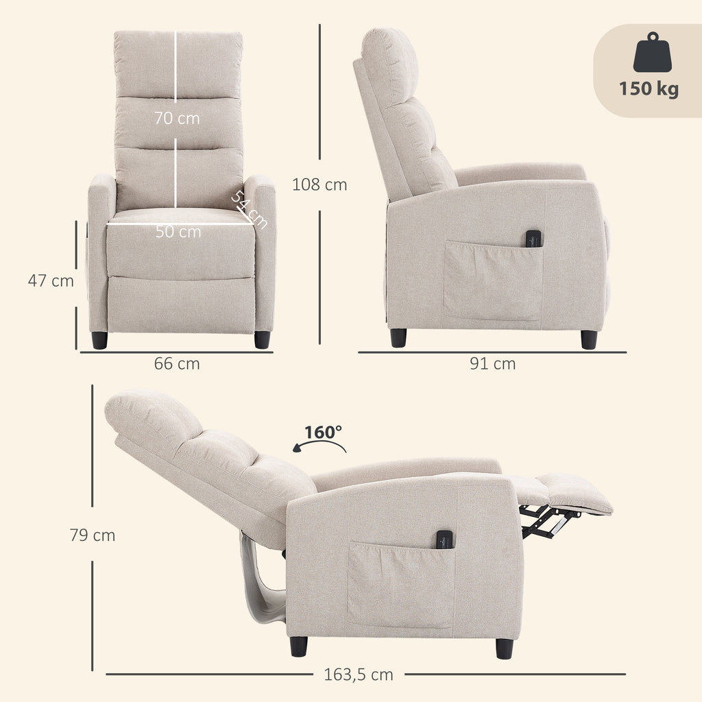 Poltrona Relax Massaggiante Reclinabile Manuale 160° in Ciniglia Color Crema