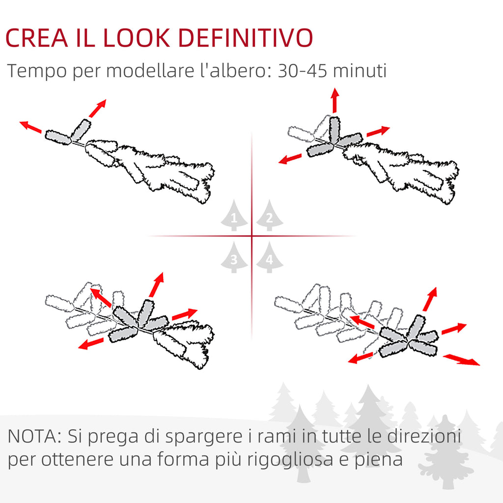 Albero di Natale Innevato 225 cm con 980 Rami e Pigne