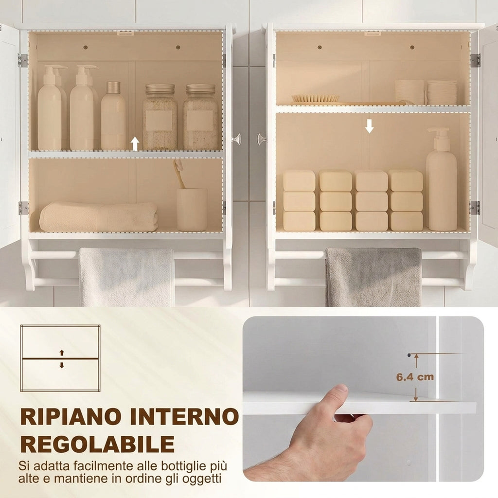 Mobiletto Bagno Pensile con 2 Ante e Portasciugamani