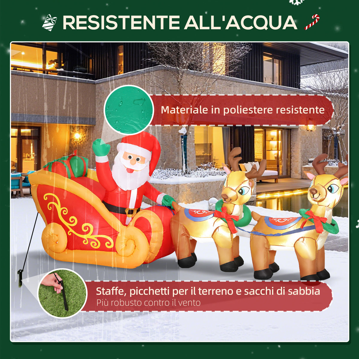 Babbo Natale Gonfiabile con Slitta e Renne 2,4 m