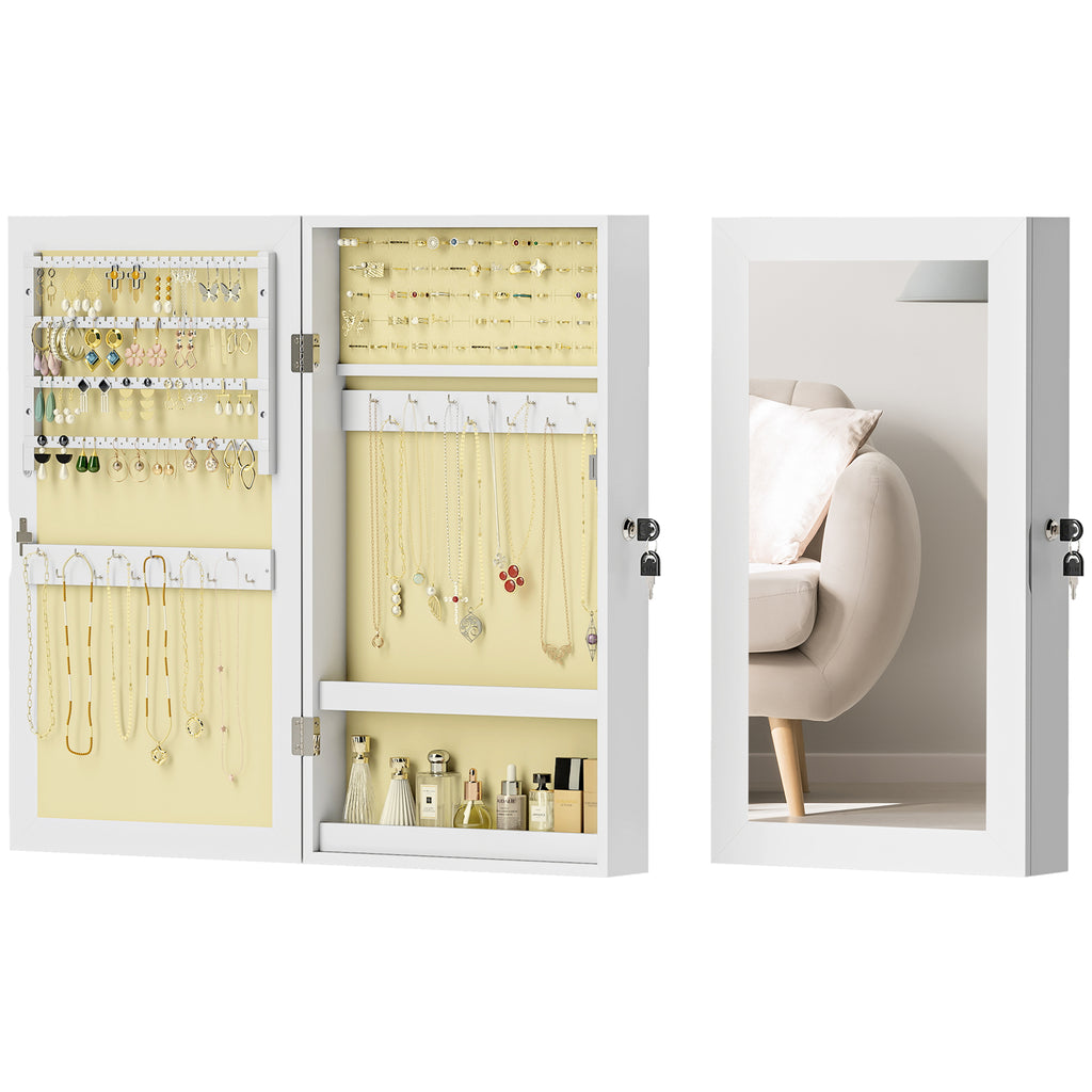 Mobiletto Portagioie da Parete con Specchio Bianco