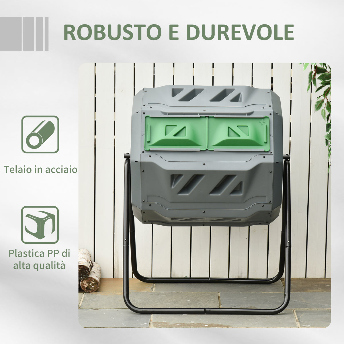 Compostiera da Giardino Girevole a 2 Sezioni