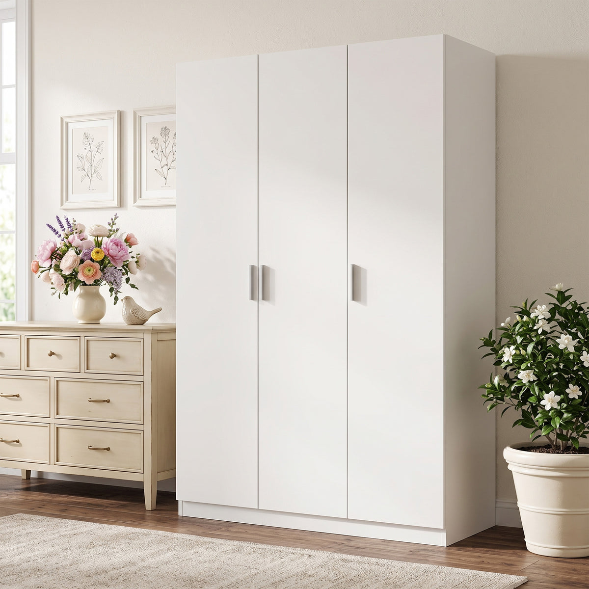 Armadio Bianco con Ripiani Regolabili e Ante Soft-Close