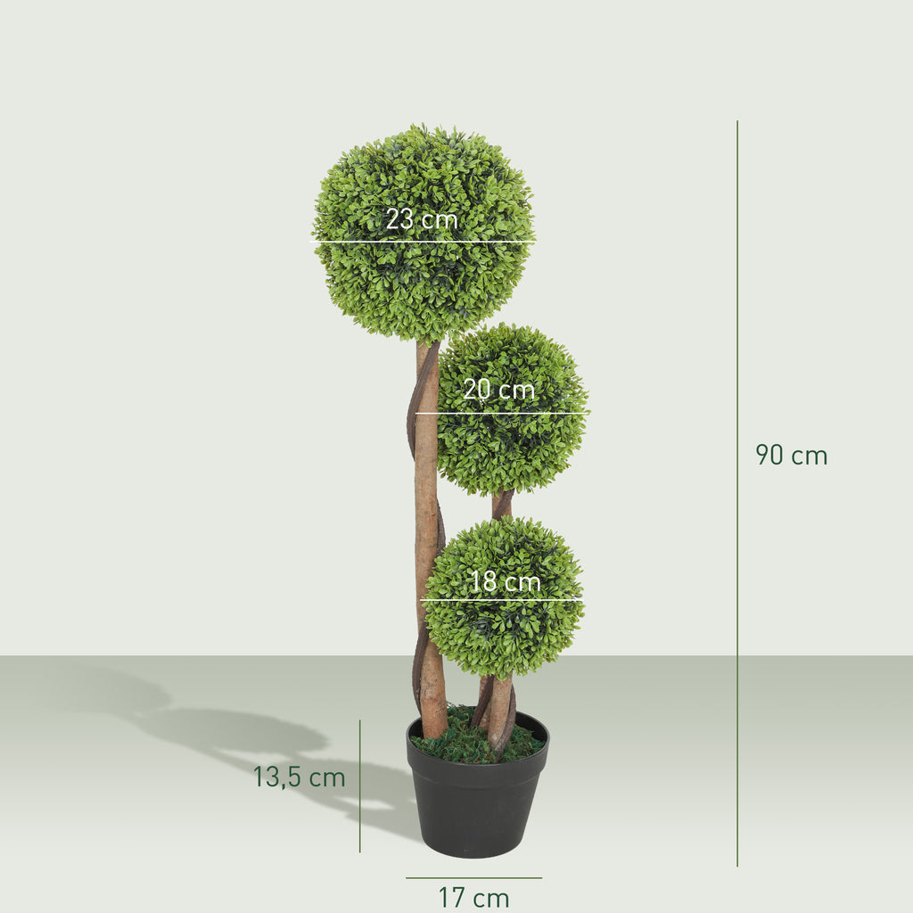 Set 2 Bosso Artificiali a 3 Sfere con Vaso 90 cm