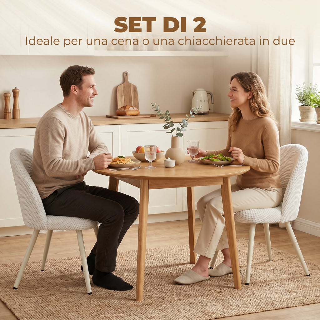 Set 2 Sedie da Pranzo in Velluto Bianco