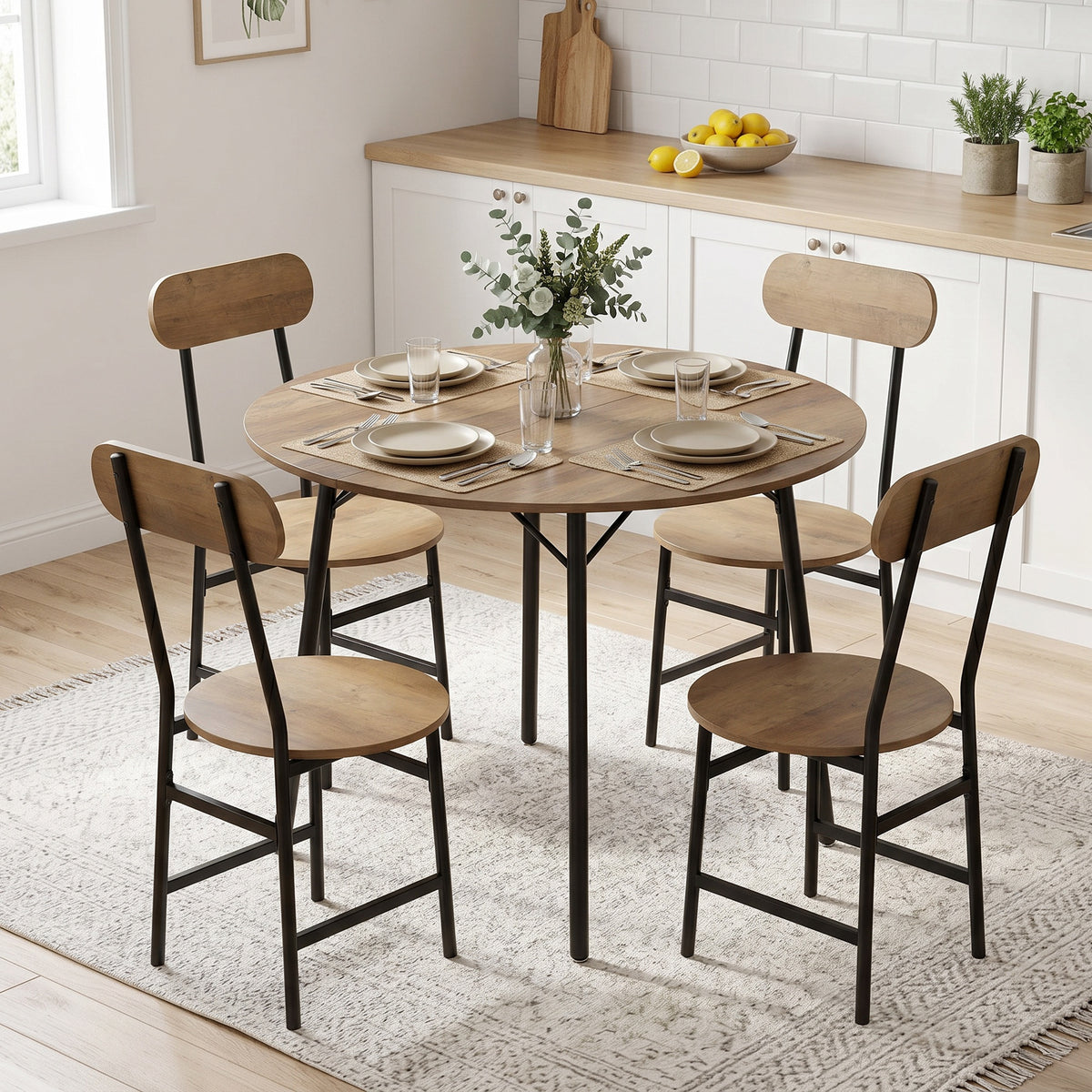 Set da Pranzo Tavolo e 4 Sedie Finitura Naturale