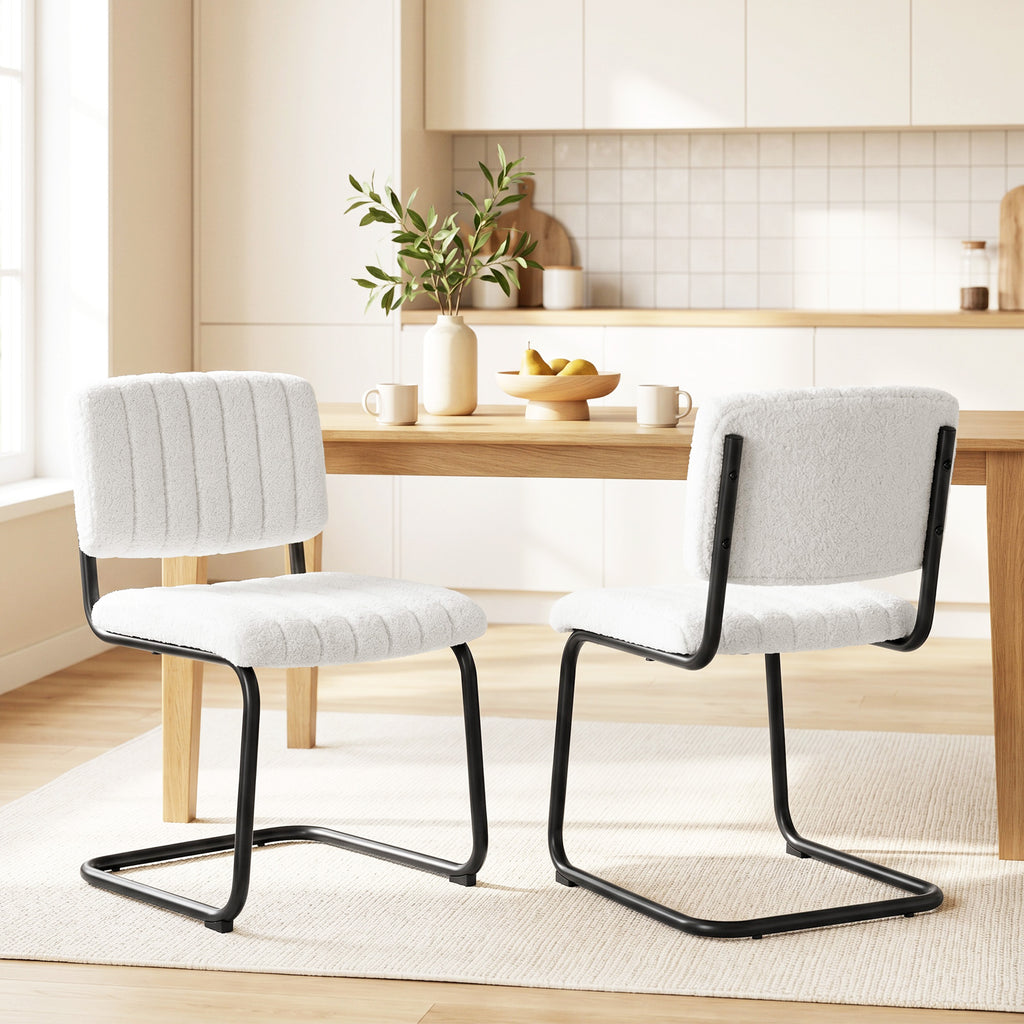 Set 2 Sedie da Pranzo Teddy Bianco Crema Imbottite
