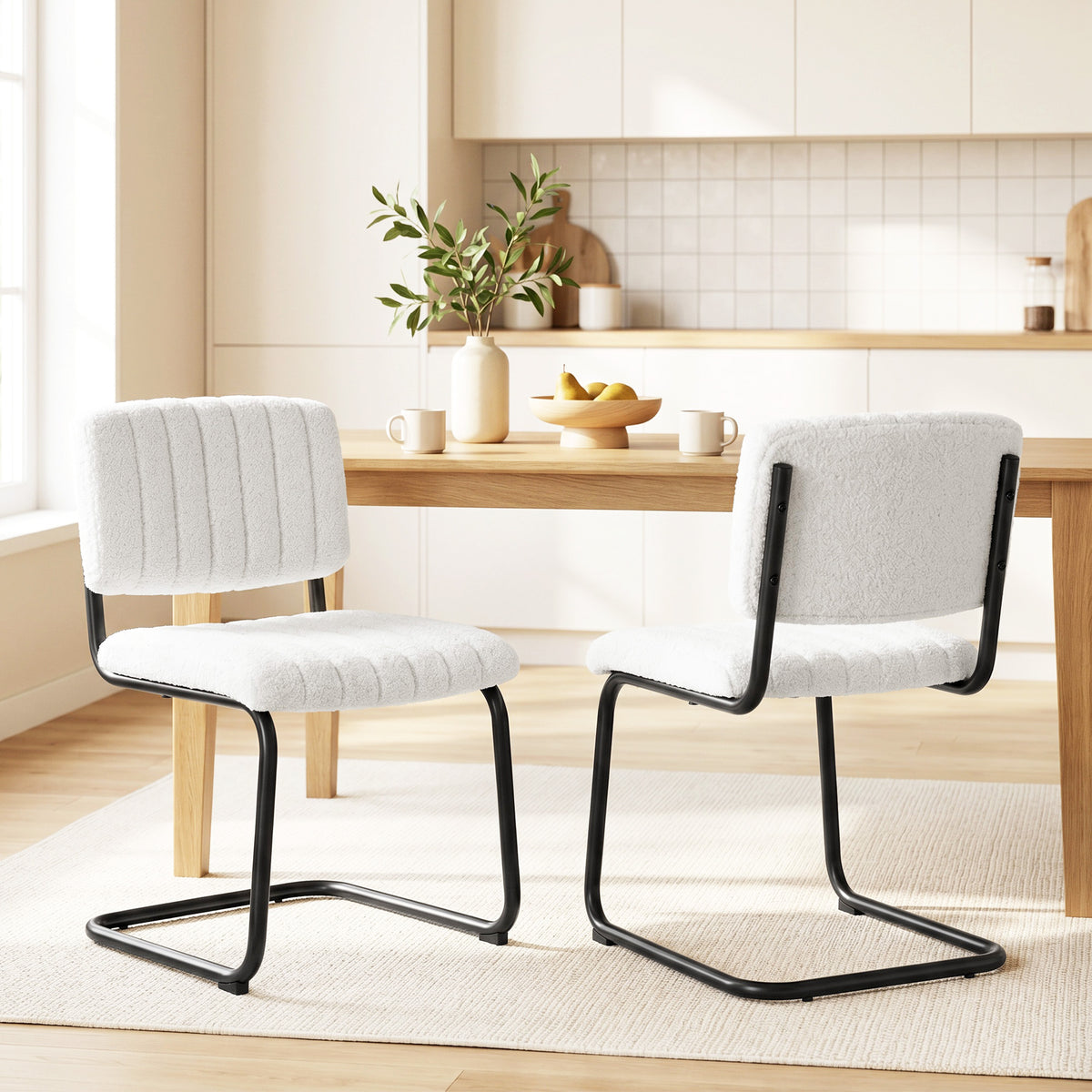 Set 2 Sedie da Pranzo Teddy Bianco Crema Imbottite