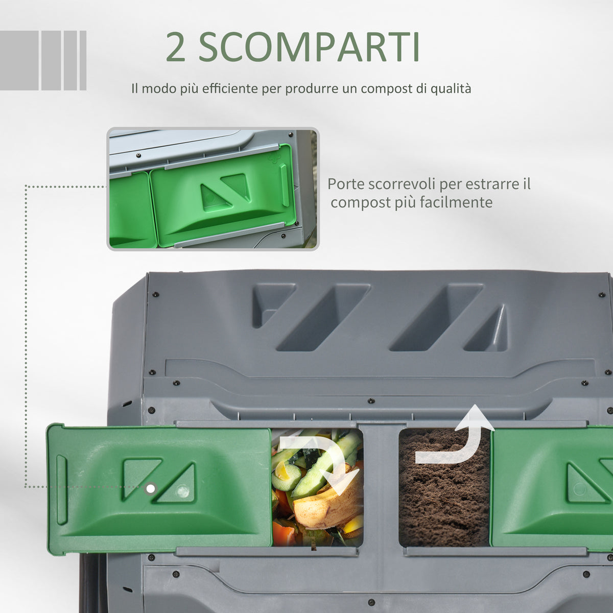 Compostiera da Giardino Girevole a 2 Sezioni