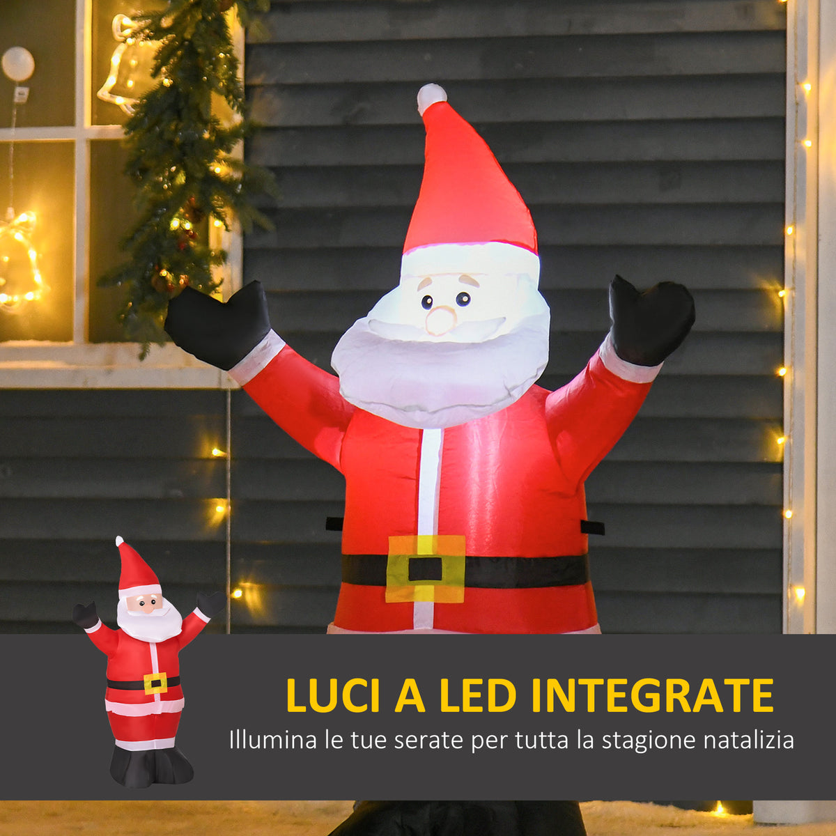 Babbo Natale Gonfiabile Luminoso con Luci LED 120 cm