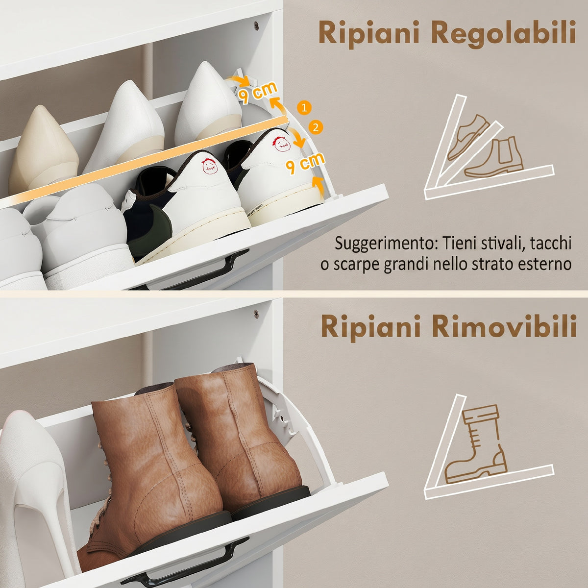 Scarpiera Bianca Salvaspazio con 4 Cassetti Ribaltabili