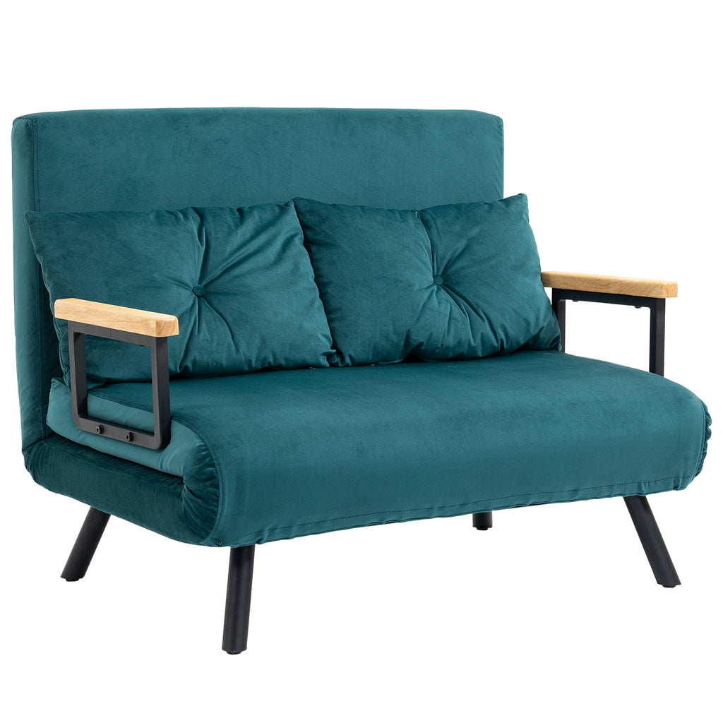 Divano Letto Matrimoniale 3 in 1 in Tessuto Effetto Velluto Verde con Schienale Regolabile
