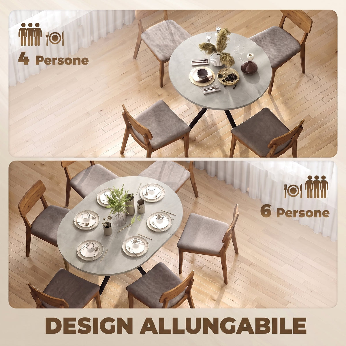 Tavolo da Pranzo Allungabile 4-6 Posti Grigio Cemento