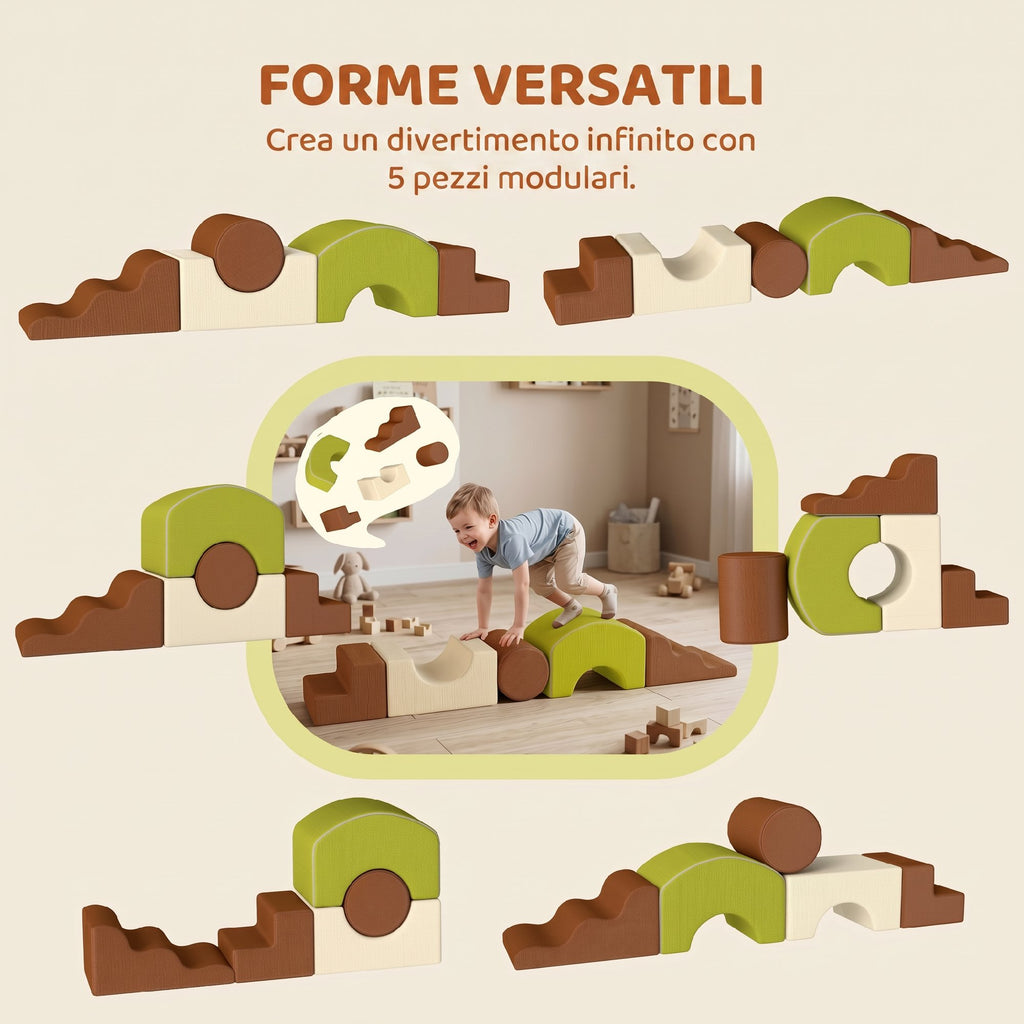 Set Psicomotricità per Bambini con 5 Blocchi in Schiuma e Base Antiscivolo
