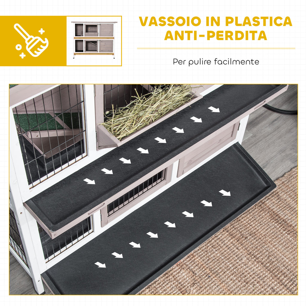 Gabbia per Conigli in Legno Massiccio a Doppio Piano
