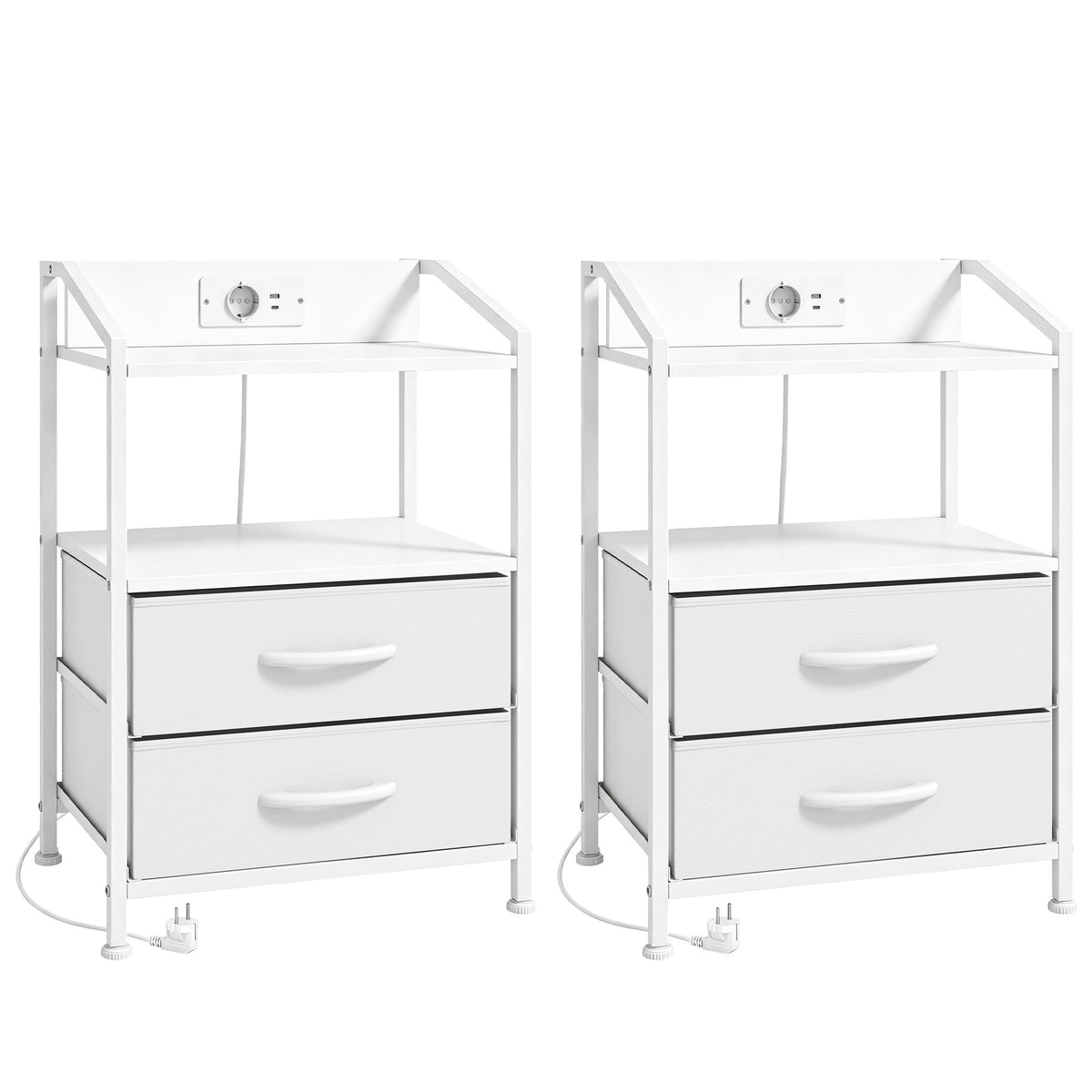 Set 2 Comodini Bianchi con Luci LED e Ricarica