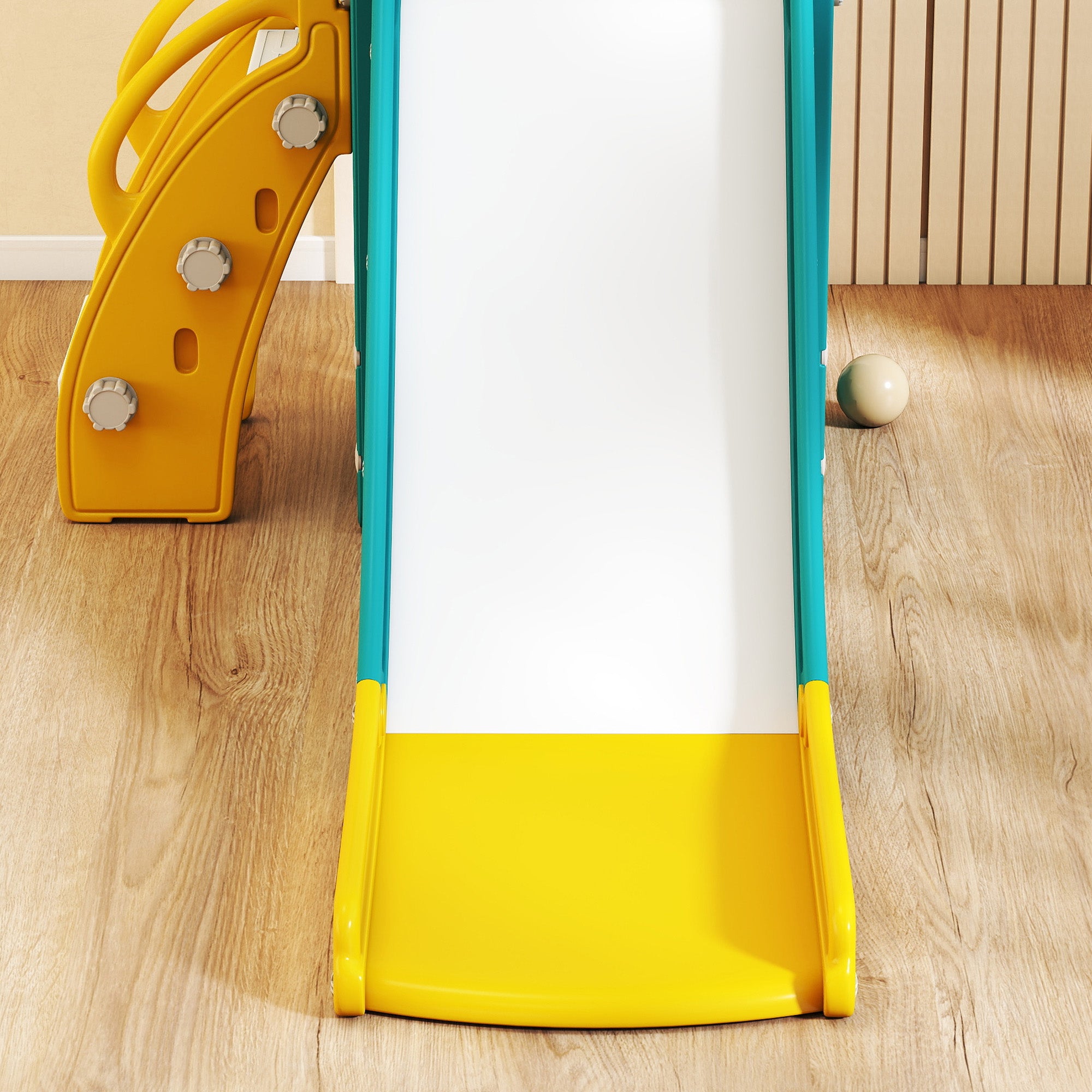 Set Scivolo per Bambini 5 in 1 con Canestro, Scaletta e Telescopio Giallo