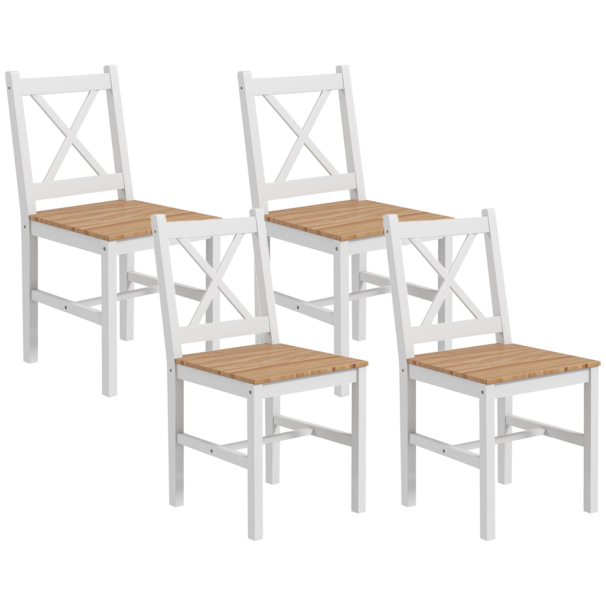 Set di 4 Sedie da Pranzo in Legno con Schienale a Croce