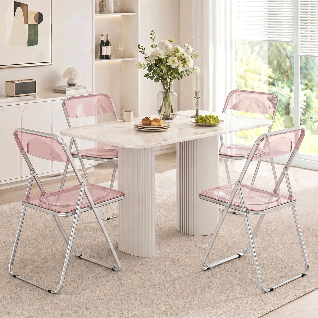 Set 4 Sedie Pieghevoli Trasparenti Rosa in Acrilico
