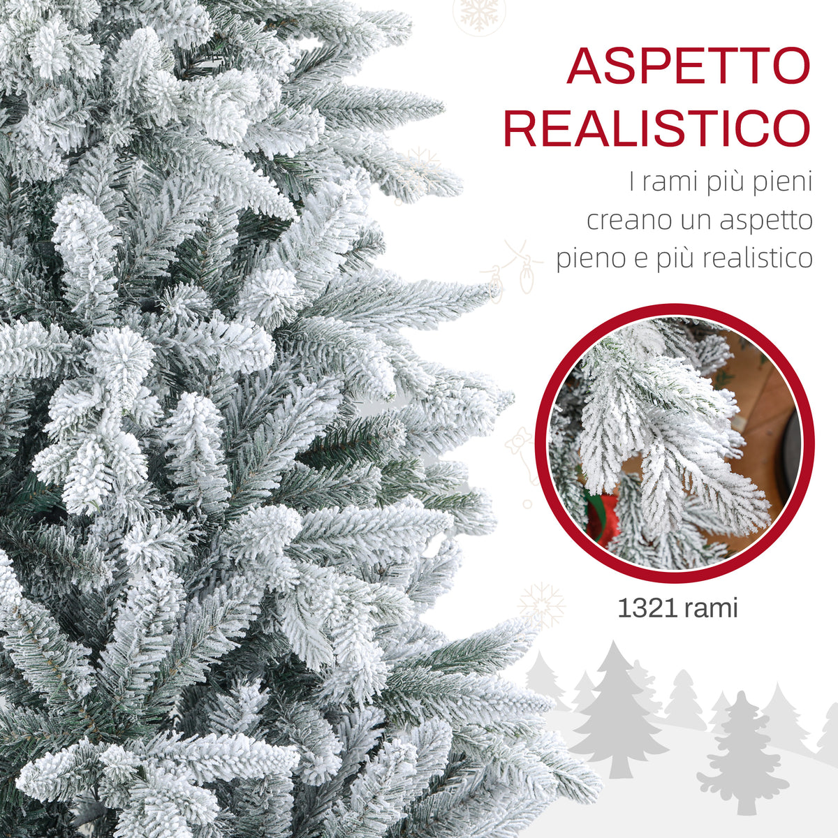 Albero di Natale Innevato 180 cm con 1321 Rami