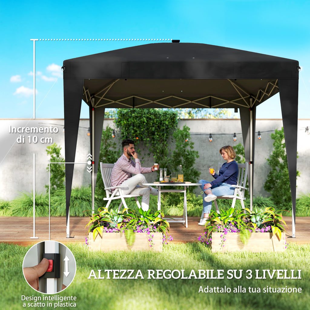 Gazebo Pop-Up Pieghevole 3x3 m con Luce LED, USB e Altezza Regolabile