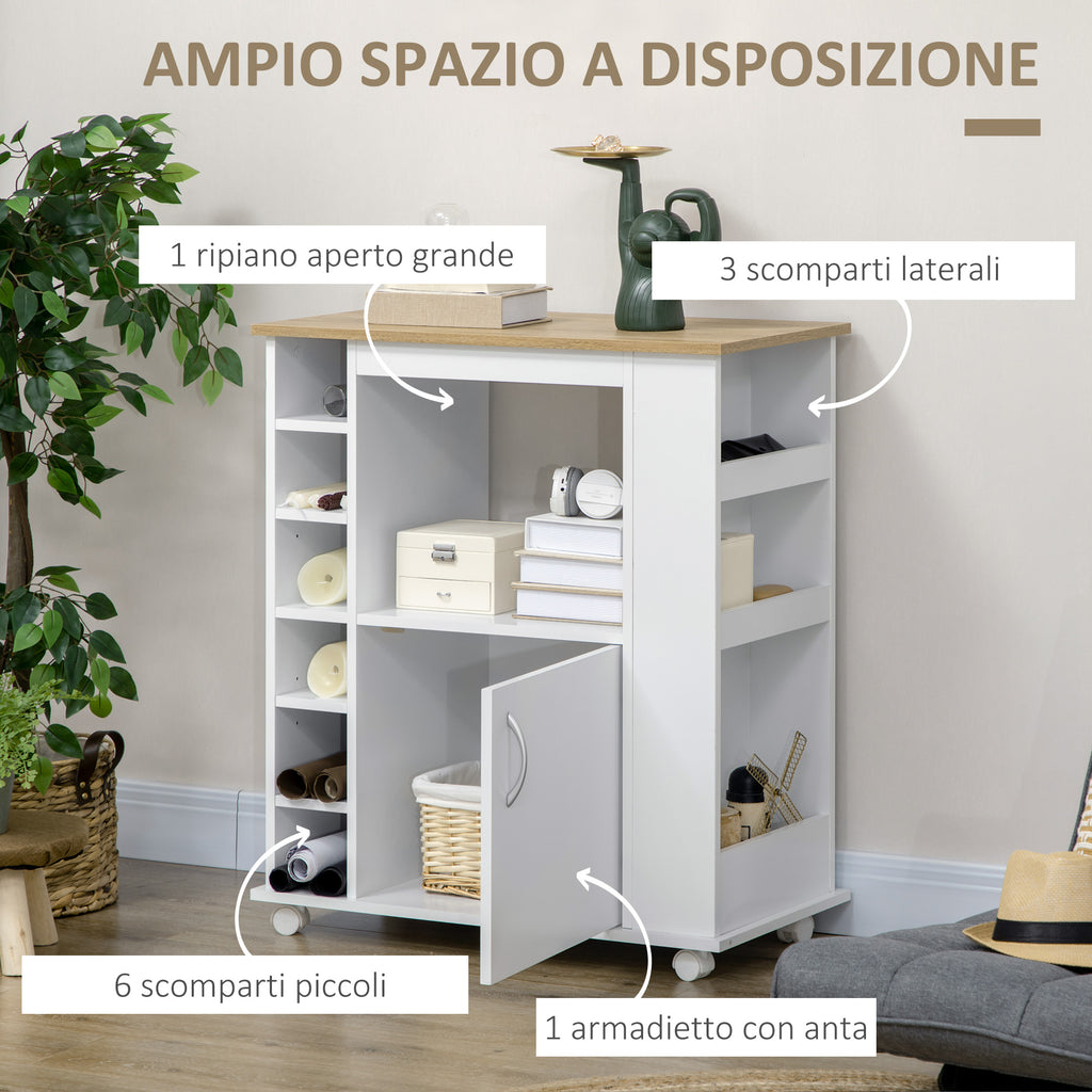 Carrello da Cucina con Armadietto e Ripiani Regolabili