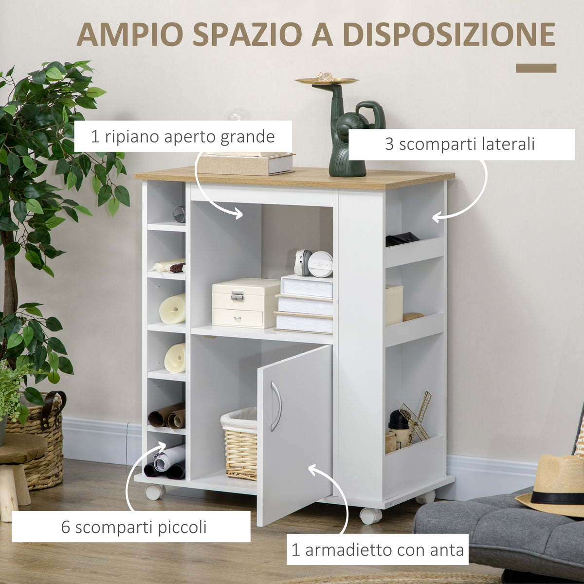 Carrello da Cucina con Armadietto e Ripiani Regolabili