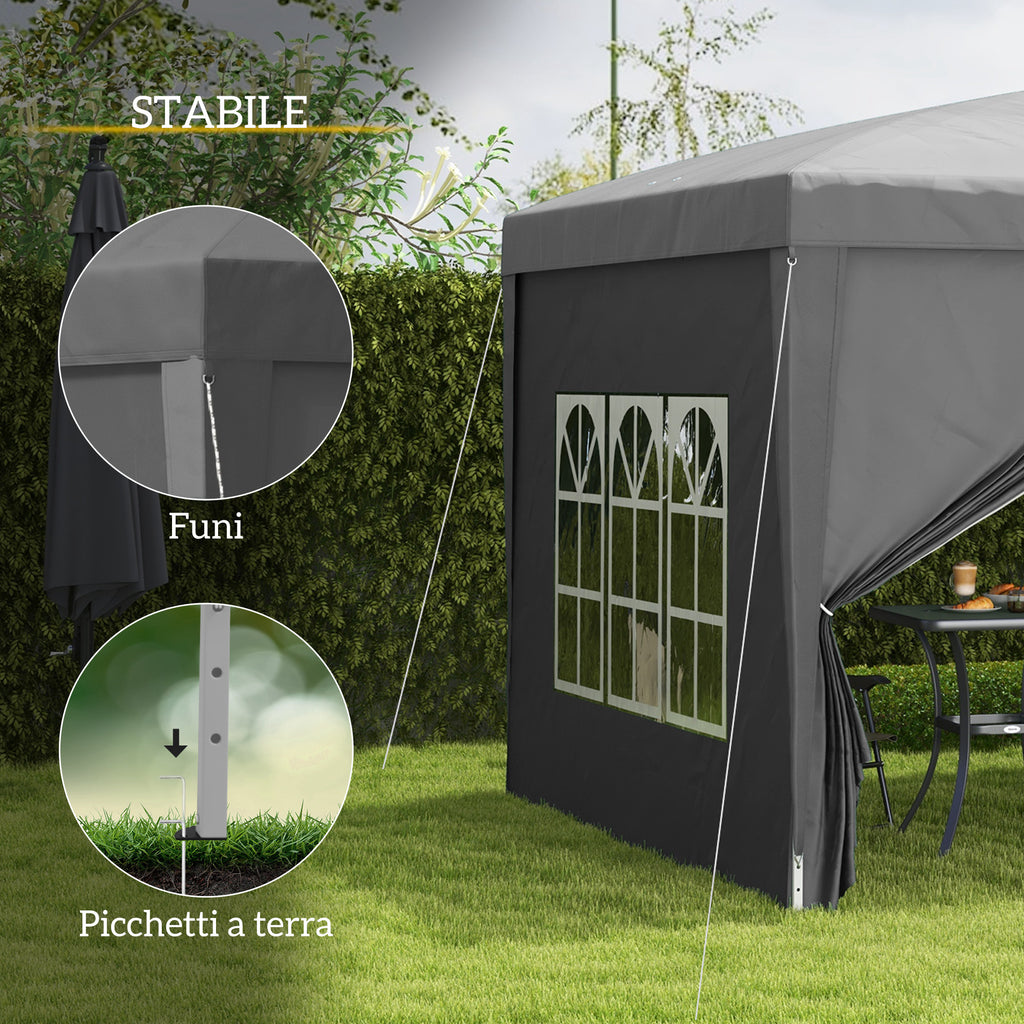 Gazebo Pieghevole da Esterno 3x3 m con 4 Pannelli Laterali Grigio
