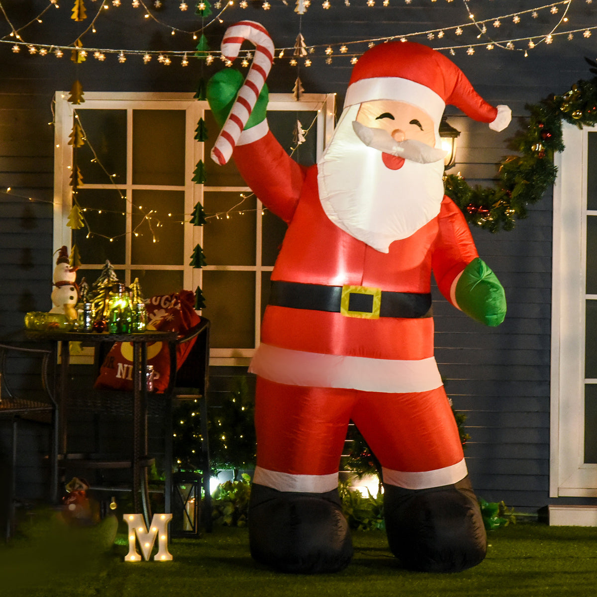 Babbo Natale Gonfiabile Bastoncino di Zucchero con Luci LED