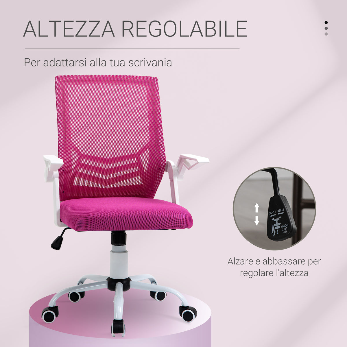 Sedia da Ufficio Ergonomica Rosa con Supporto Lombare