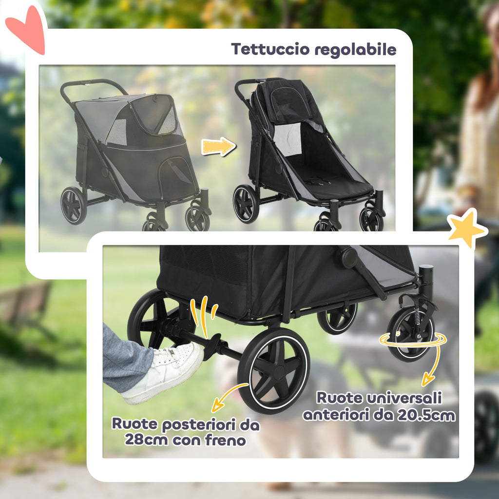 Passeggino Pieghevole per Cani di Taglia Media o Grande con Finestre in Rete e Ingressi a Cerniera