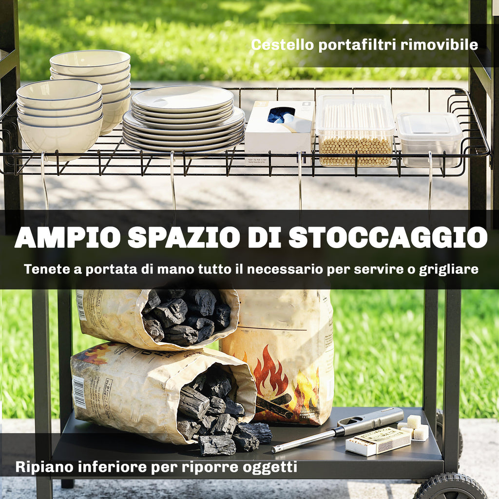Carrello da Giardino a 3 Livelli con Piano Inox