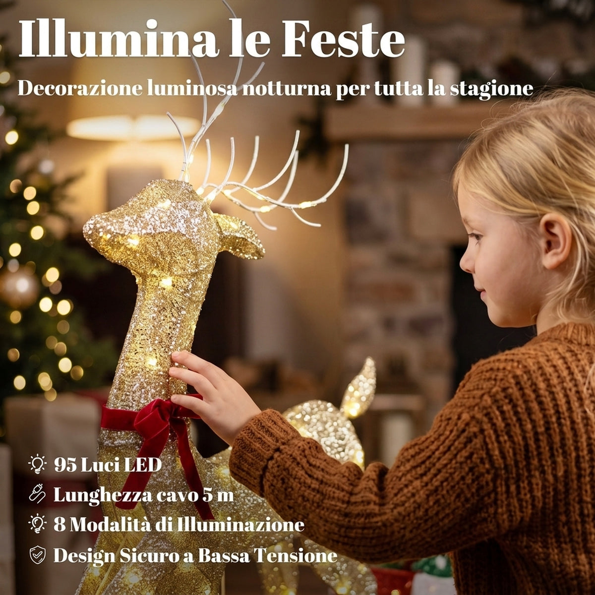 Renna Natalizia Illuminata con Slitta 95 LED