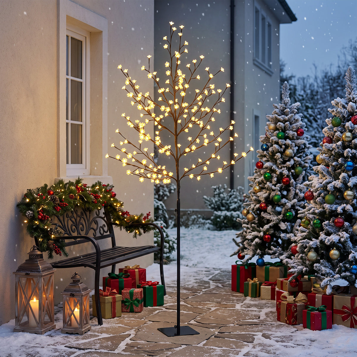 Albero di Natale di Ciliegio 180 cm con Luci LED