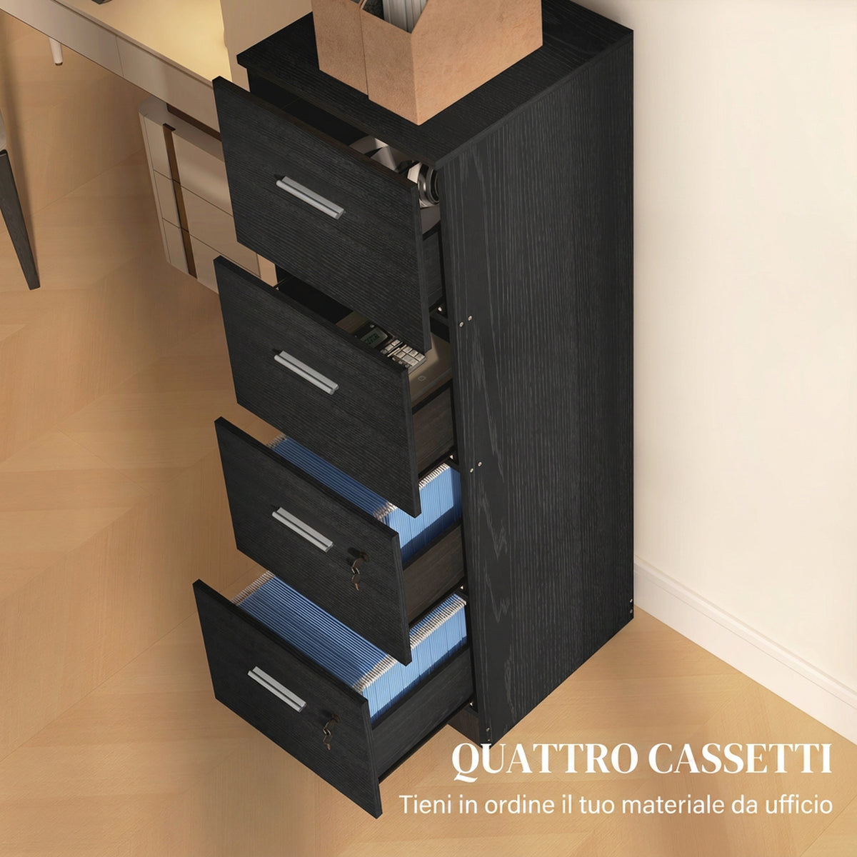 Cassettiera da Ufficio con 4 Cassetti e Serrature
