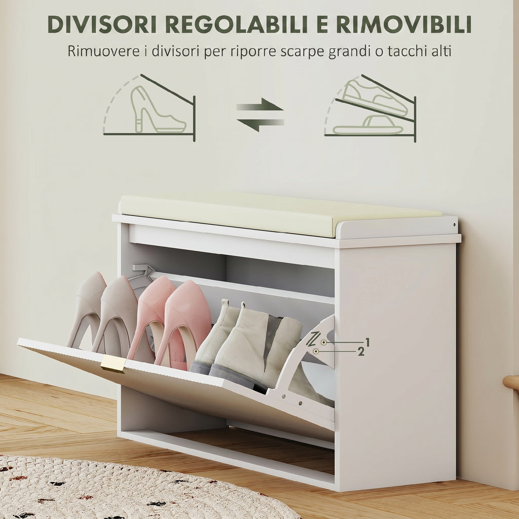 Panca Scarpiera in Legno e Tessuto Effetto Lino