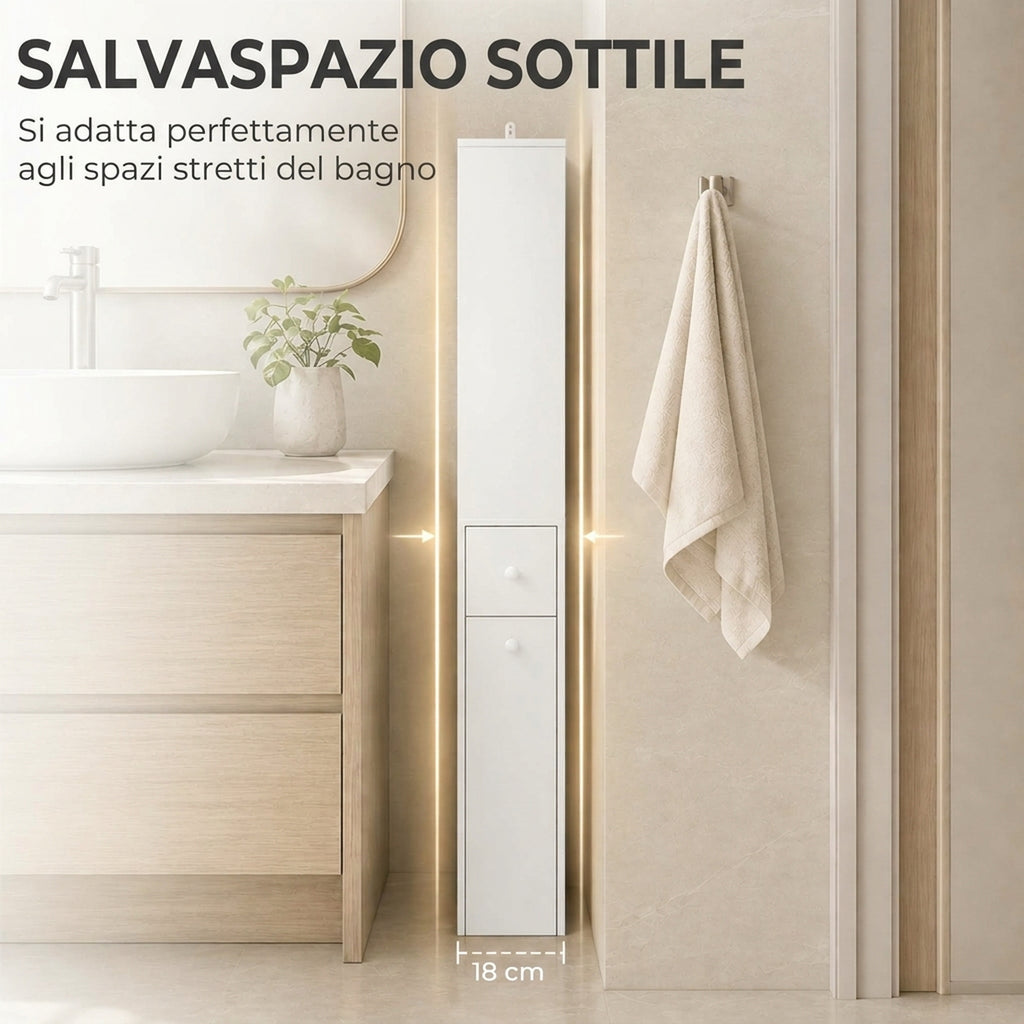Mobiletto Bagno Slim Bianco con Ruote e Cassetto