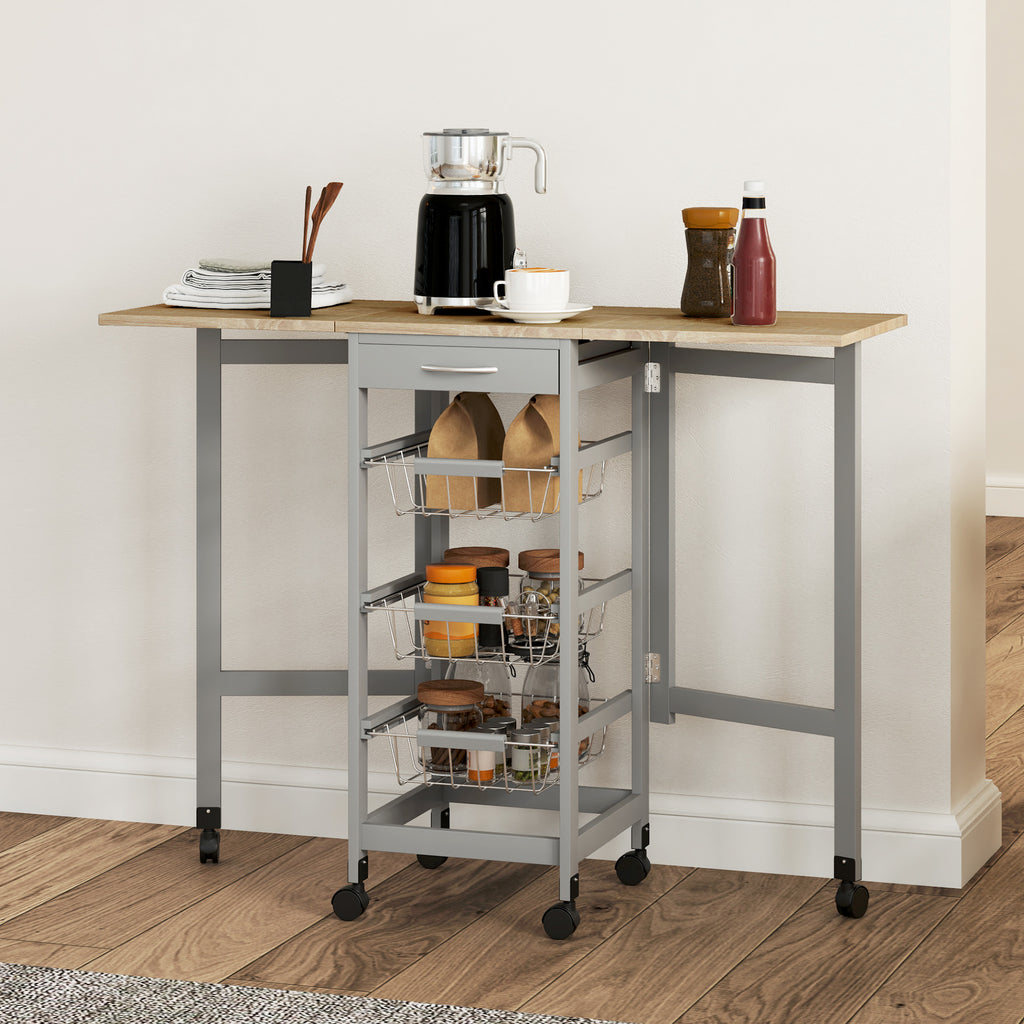 Carrello da Cucina Grigio e Rovere con 3 Cestini