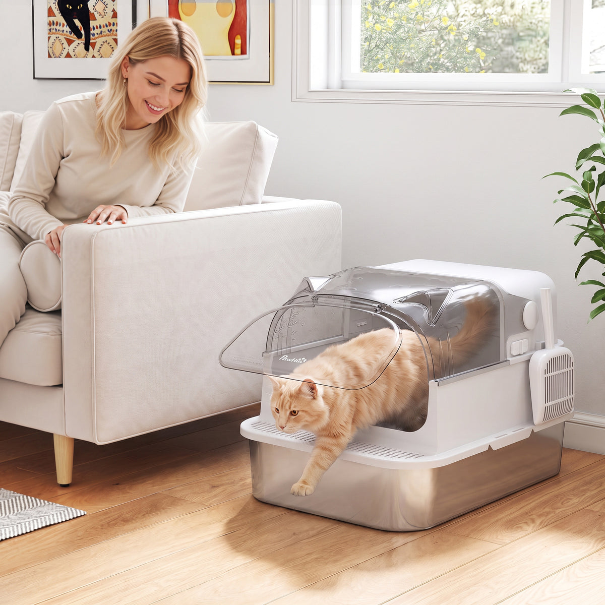 Lettiera Gatto XL 90L in Acciaio Inox con Coperchio