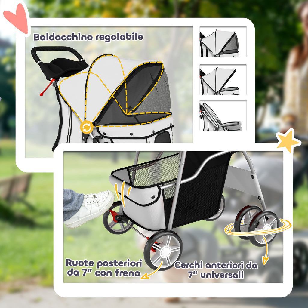Passeggino Pieghevole per Cani con Copertura Antipioggia