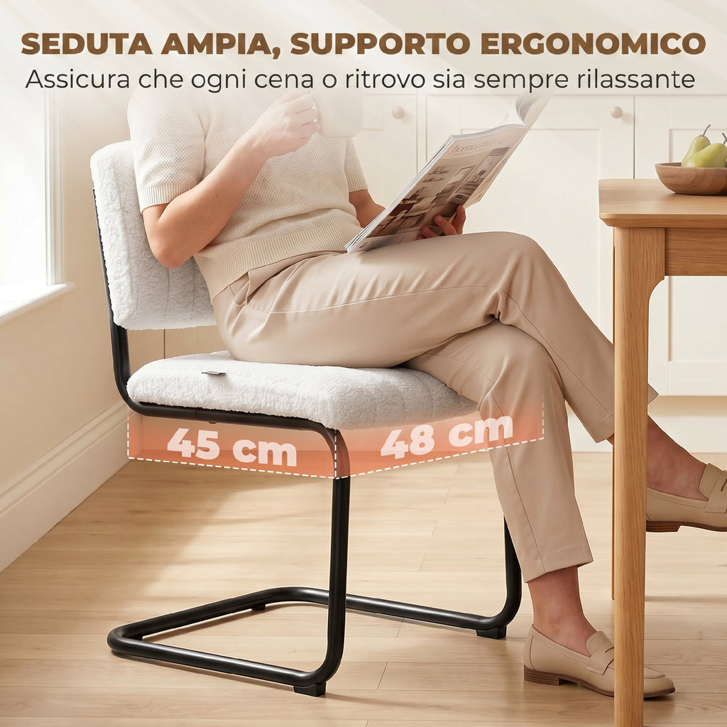 Set 2 Sedie da Pranzo Teddy Bianco Crema Imbottite