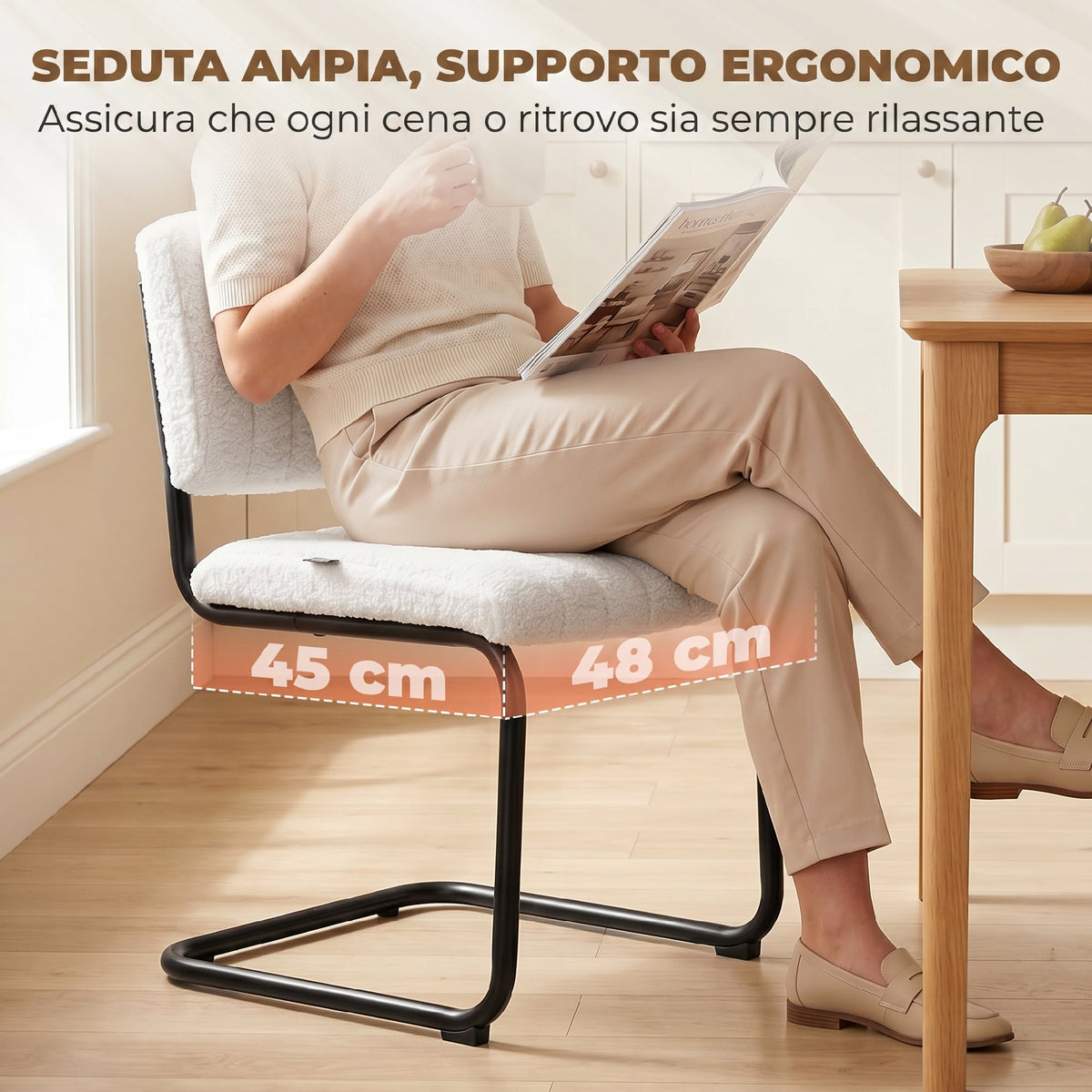 Set 2 Sedie da Pranzo Teddy Bianco Crema Imbottite