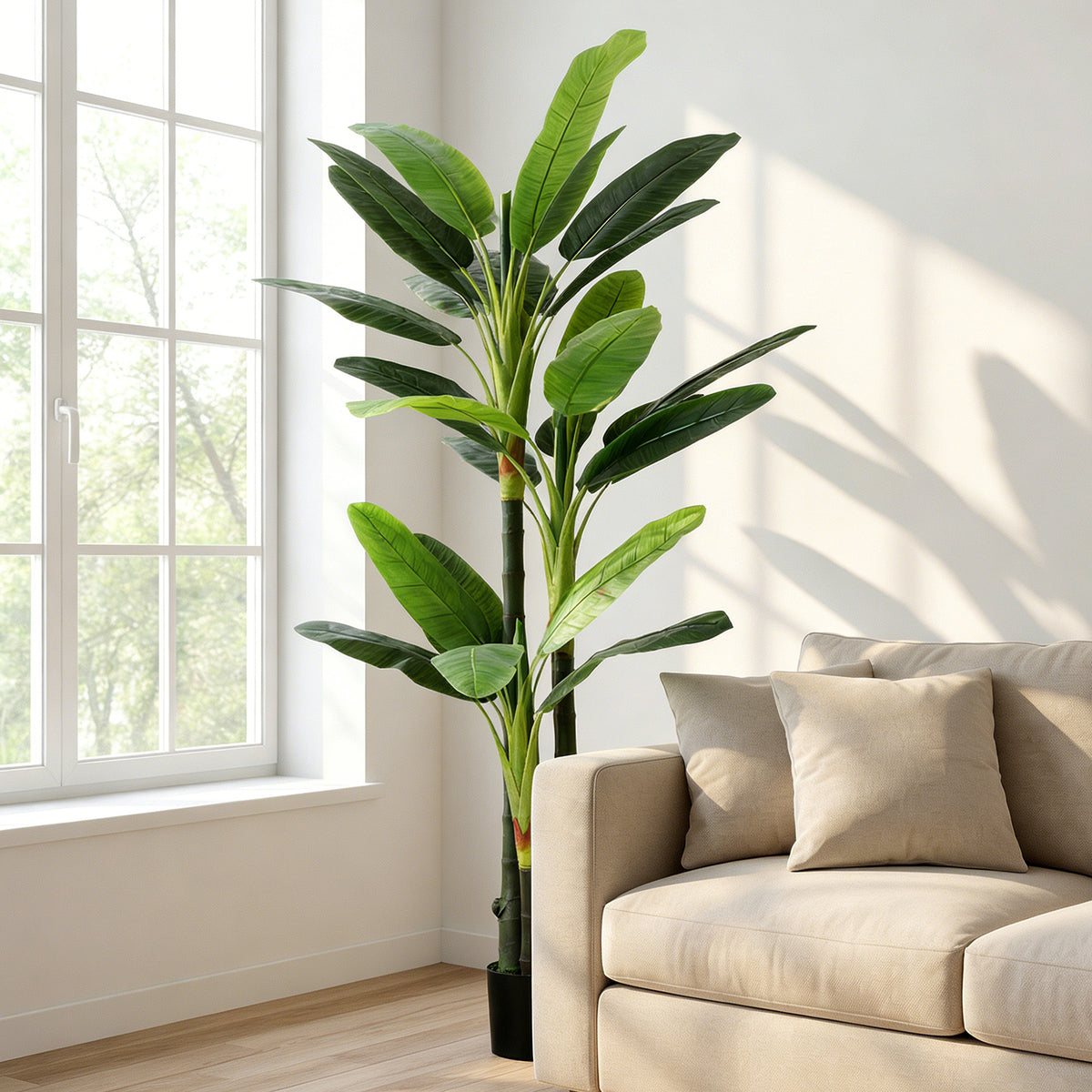 Albero di Banano Artificiale da 180 cm con 18 Foglie