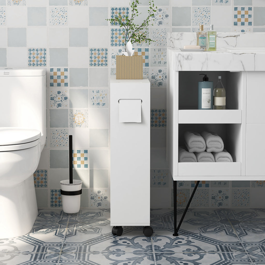 Mobile Bagno con Porta Rotolo e Ruote 52x17x67 cm