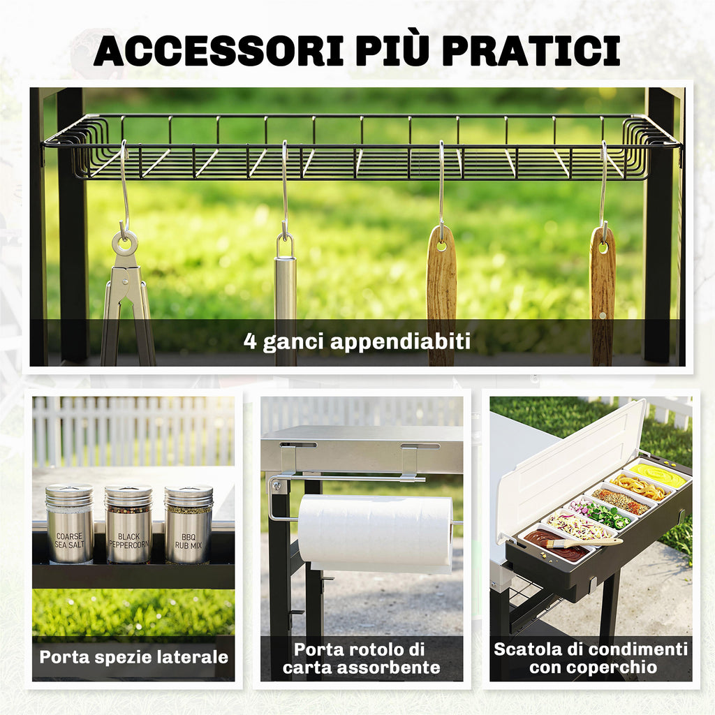 Carrello da Giardino a 3 Livelli con Piano Inox